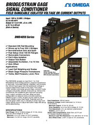 Thumbnail of document Data Sheet - DMD4059-DC DIN Rail Conditioners Convert Bridge Inputs to mA or Voltage